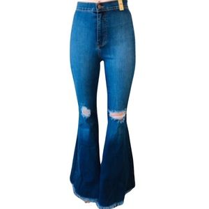 Wide Leg Bell Bottoms Distressed Denim Jeans